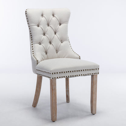 Nikki Tufted Linen Dining Chair Set (2 pcs) – Beige and Gray