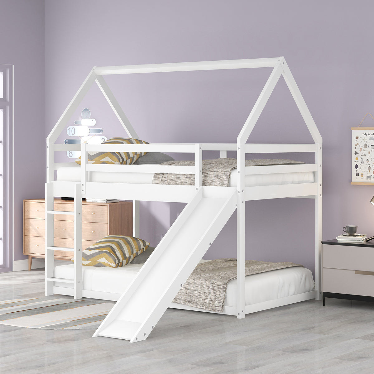 Twin House Bed with Slide White