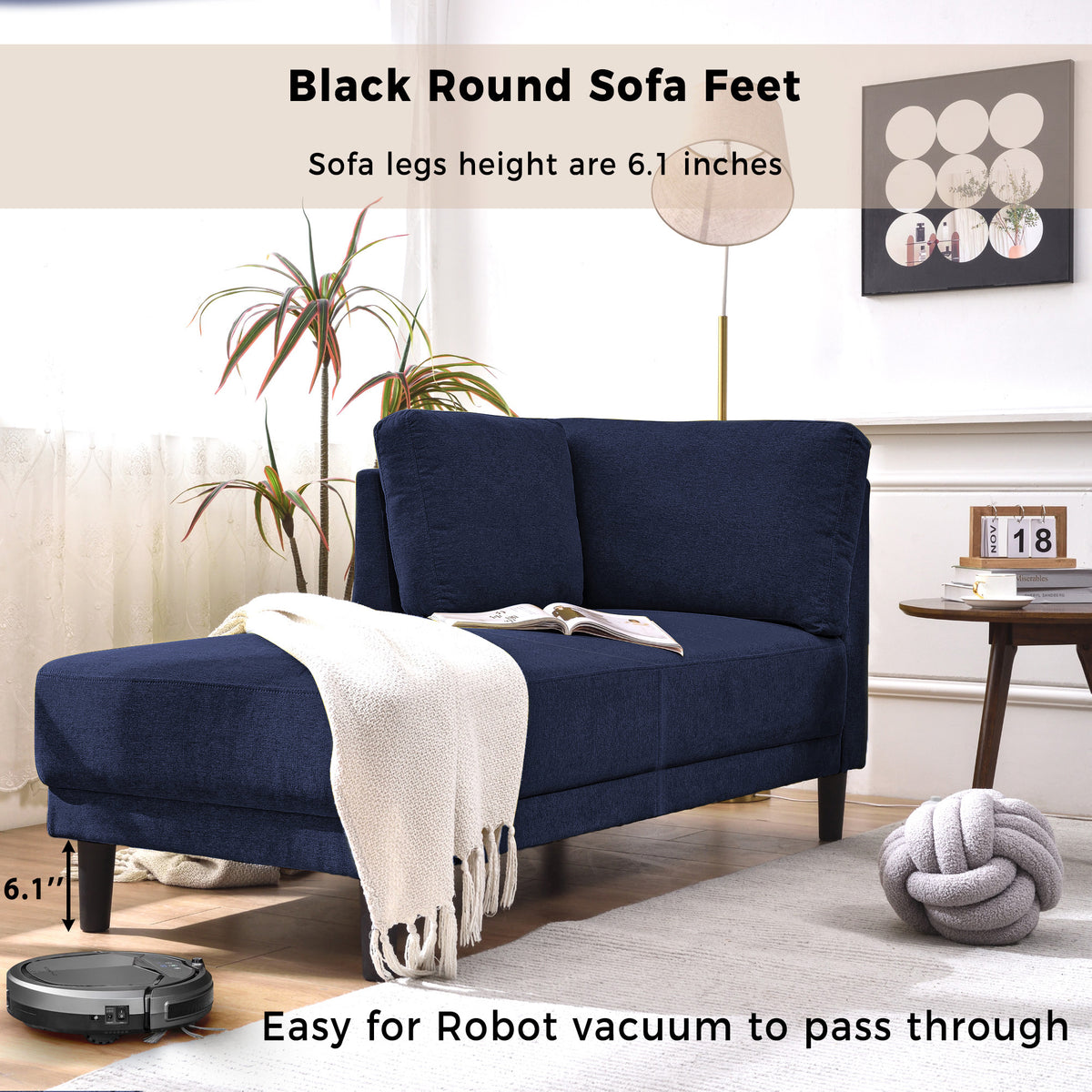 Mid-Century Linen Chaise Lounge – Blue