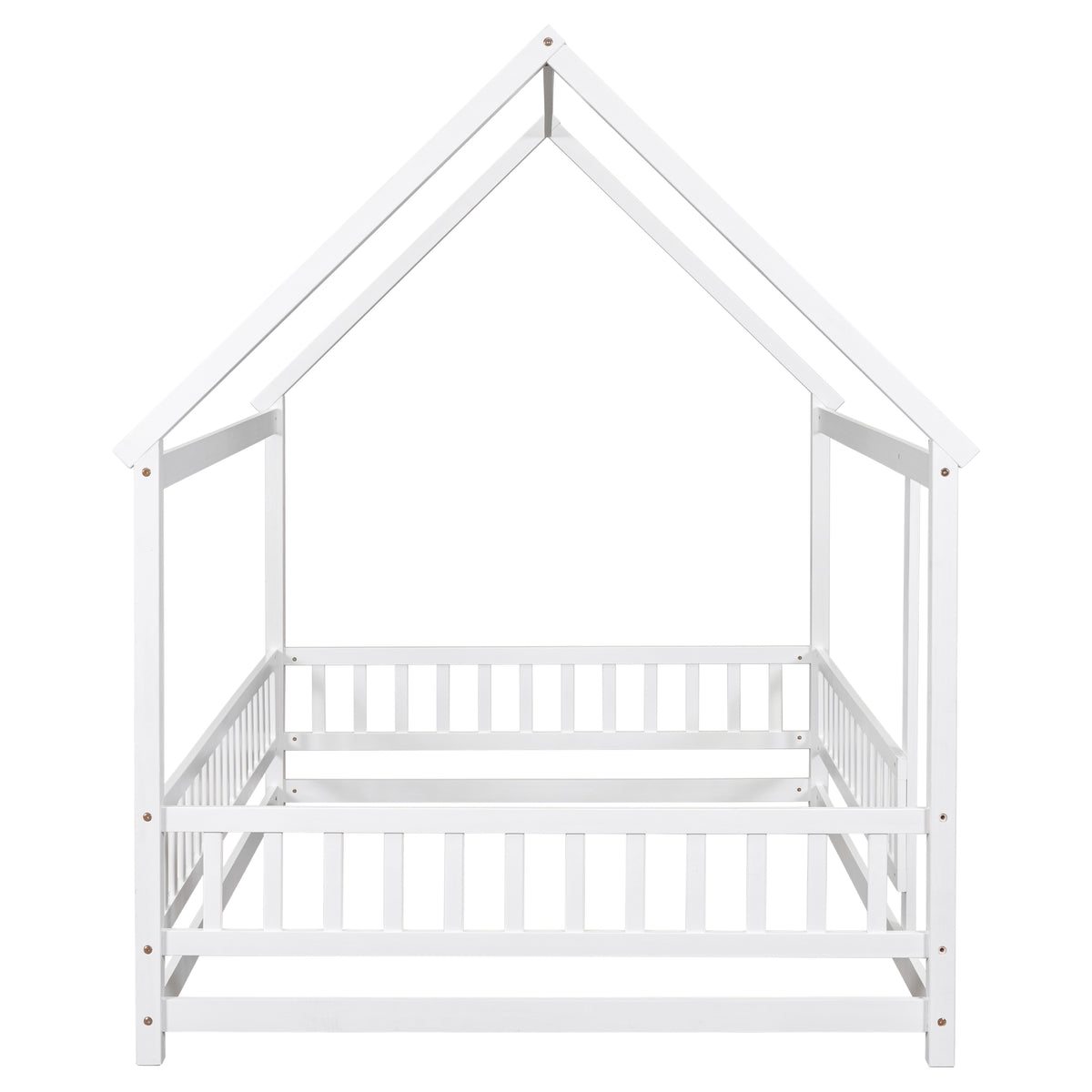 Full Wooden Bed with House Roof Frame White