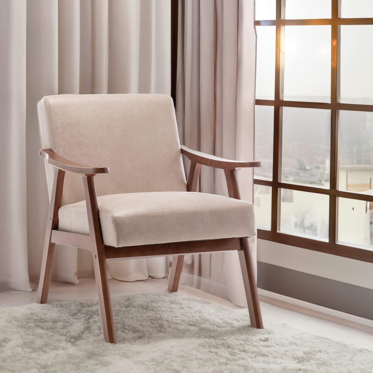 Oakwood Accent Armchair – Beige Linen