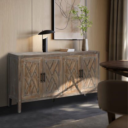 Wooden 4-Door Sideboard Brown Finish