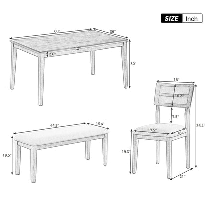 6-Piece Dining Set with Bench White and Gray