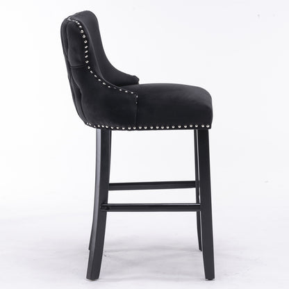 Velvet Bar Stools Set of 2 Black