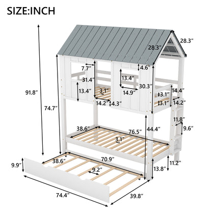 House Bunk Bed with Roof White