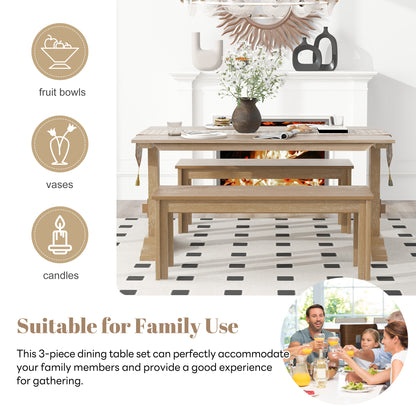 Retro Dining Set (3 pcs) – Natural Wood