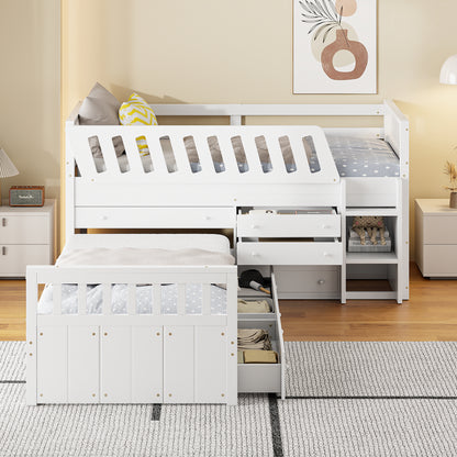 L-Shaped Twin Loft Bed with Storage White