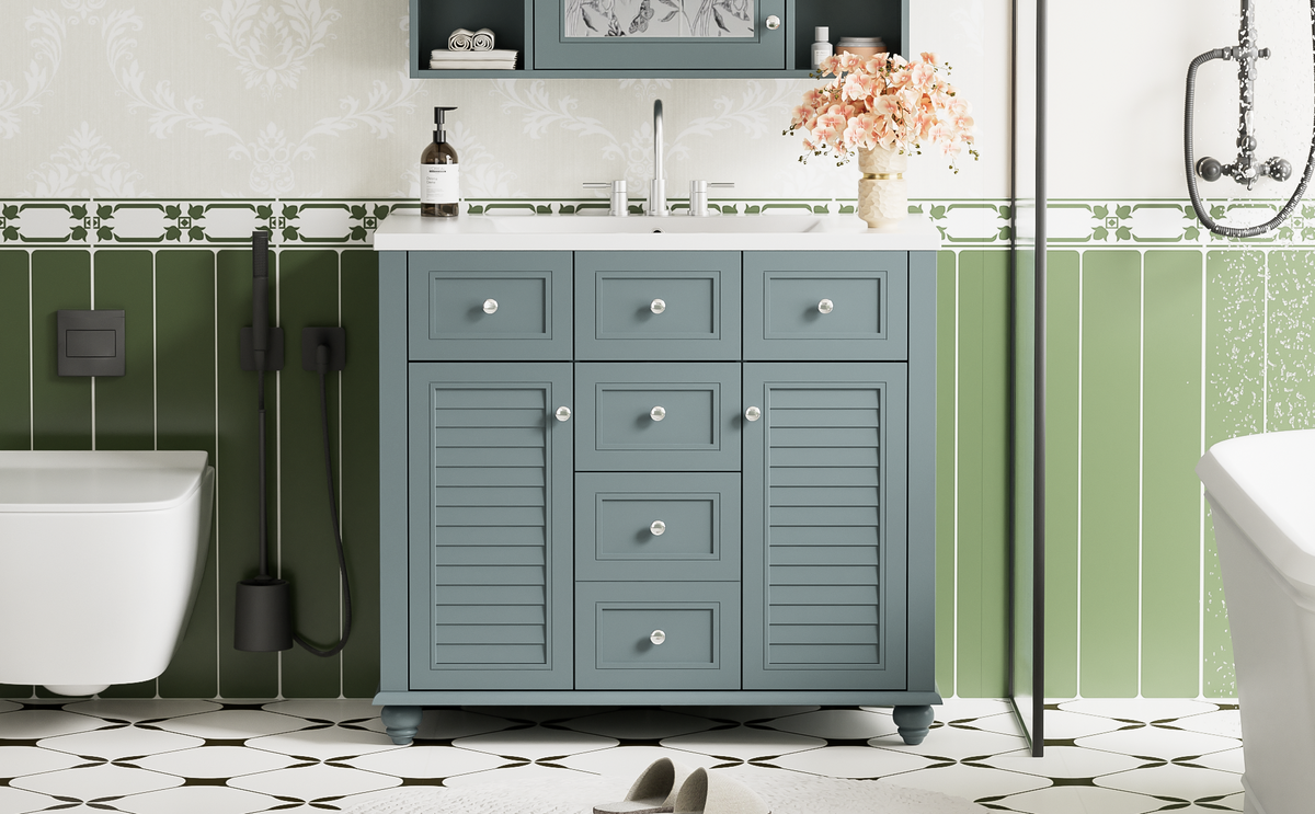 36-Inch Blue Bathroom Vanity with Resin Sink and Drawers