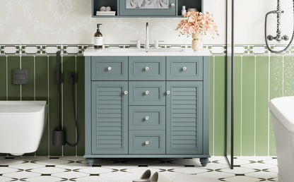 36-Inch Blue Bathroom Vanity with Resin Sink and Drawers