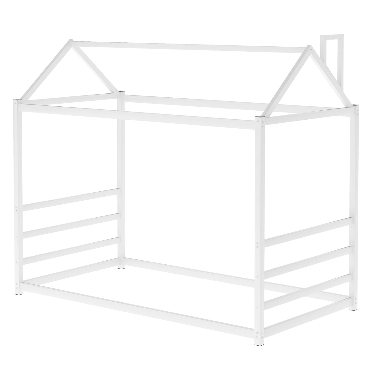 House Platform Bed with Chimney Roof – White
