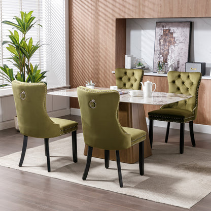 Tufted Olive Green Dining Chairs Set of 2