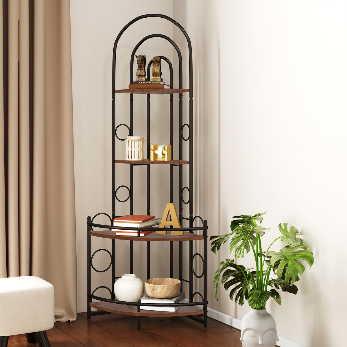 4-Tier Metal Frame Corner Bookshelf Modern Design