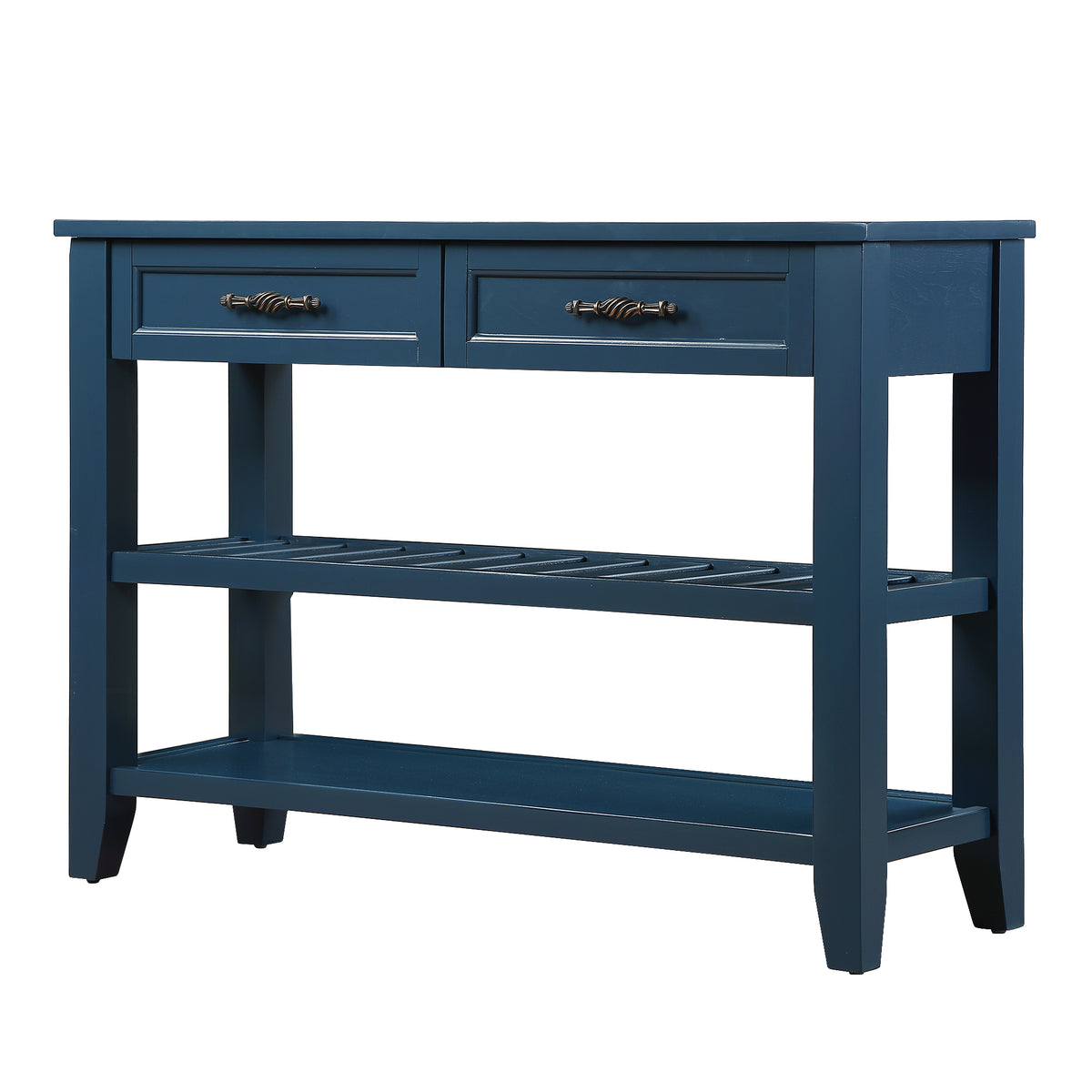 Mid-Century Console Table with Storage Drawers – Navy Blue