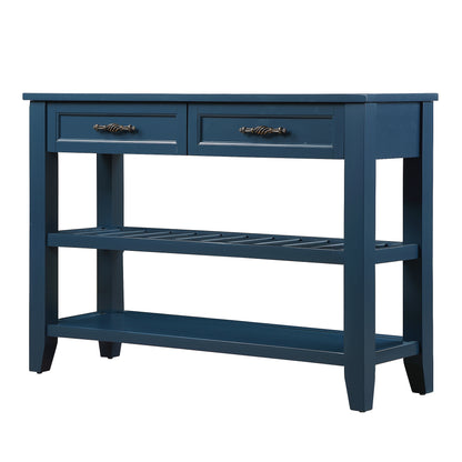 Mid-Century Console Table with Storage Drawers – Navy Blue