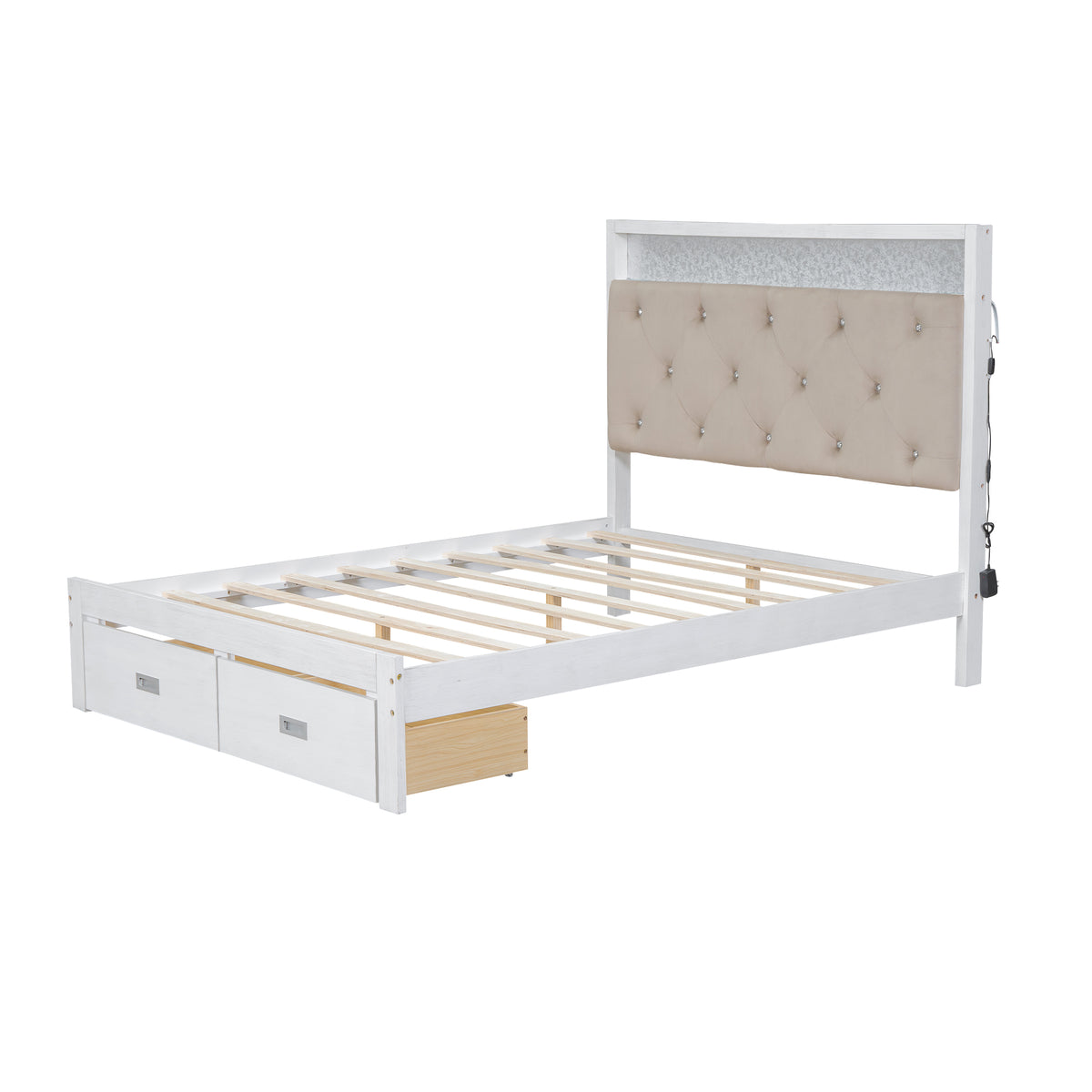 Full Platform Bed with LED Headboard White