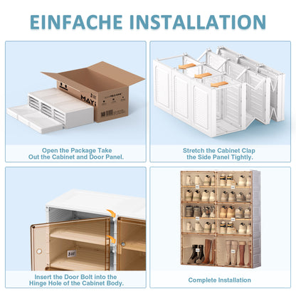 Stackable Shoe Storage Cabinet with Doors and Shelves