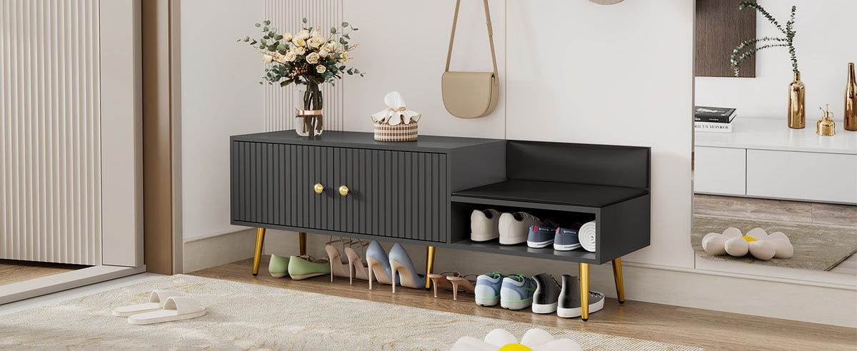 Modern Gray Shoe Storage Bench with Hidden Upholstered Seat