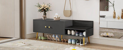 Modern Gray Shoe Storage Bench with Hidden Upholstered Seat