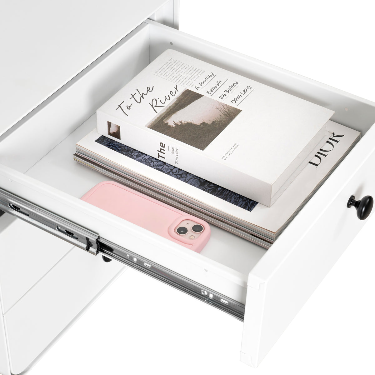 Modern Steel Bedside Table with 3 Drawers