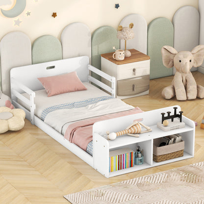 Twin Floor Bed with Guardrail White