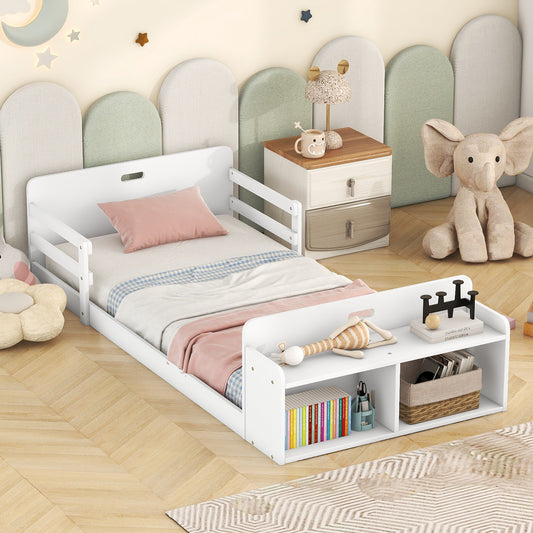 Twin Floor Bed with Guardrail White