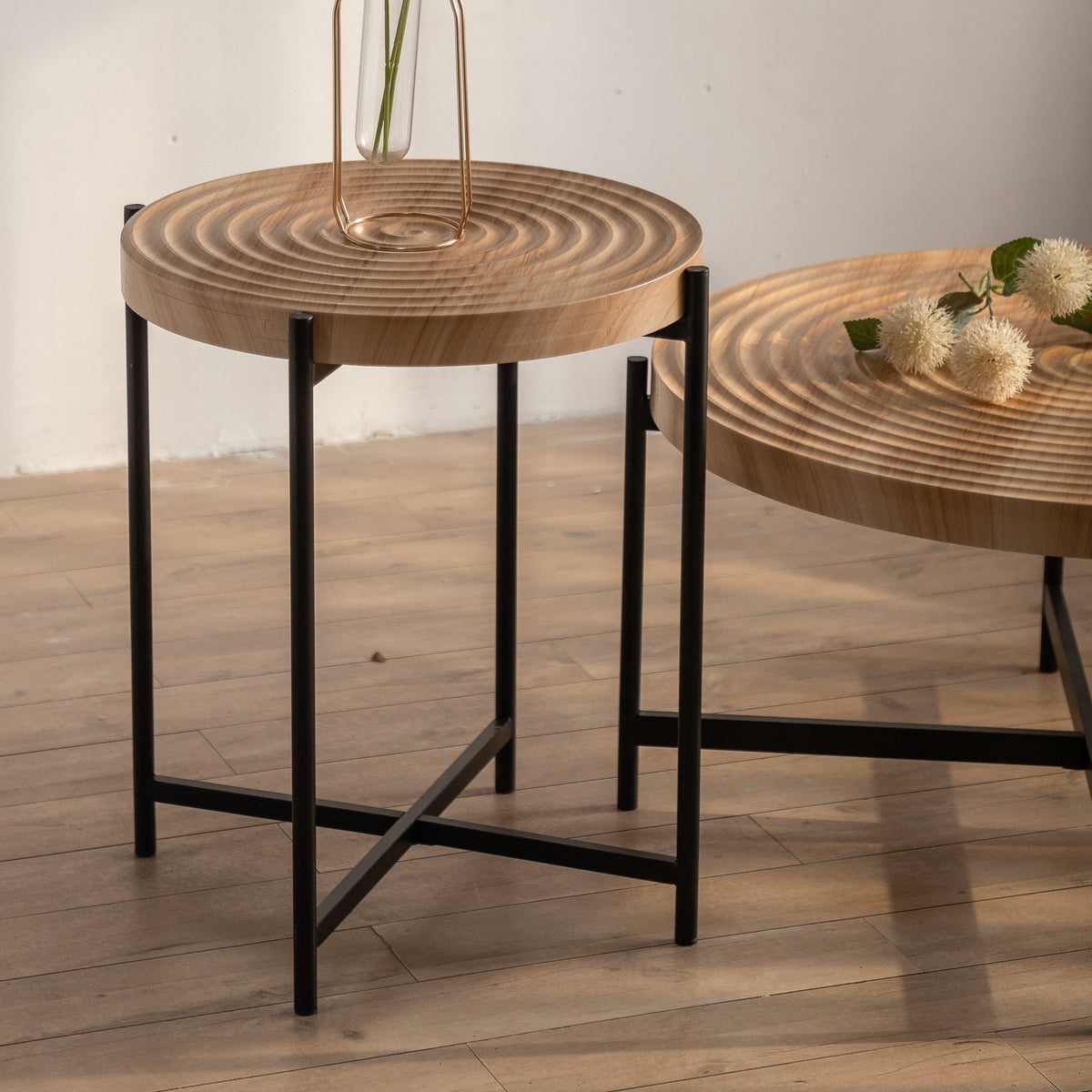 Modern Round Coffee Table – Maple Finish