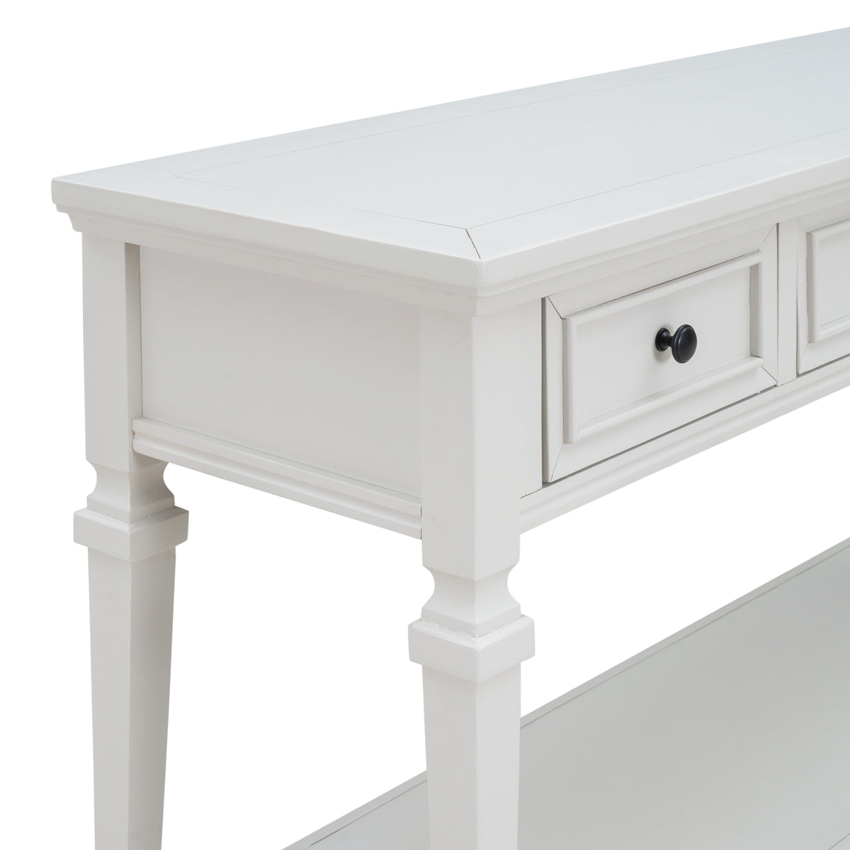 White Wood Console Table with Drawers