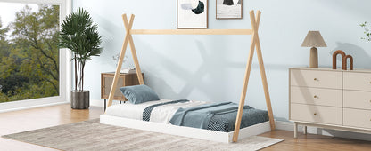 Twin Tent Floor Bed – White Natural Finish