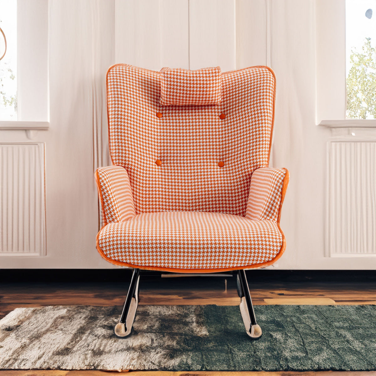Houndstooth Rocking Chair – Orange Fabric