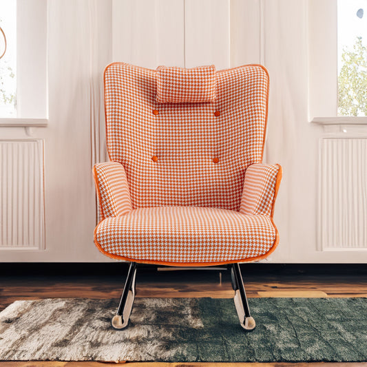 Houndstooth Rocking Chair – Orange Fabric