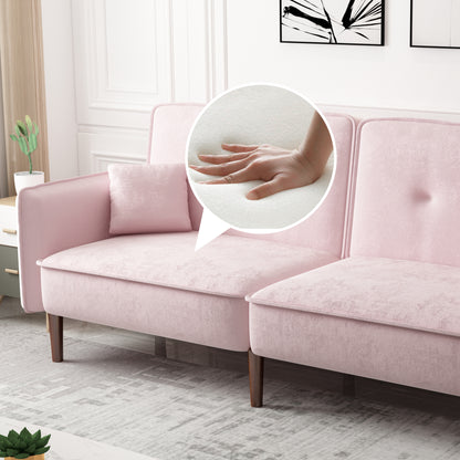 Pink Velvet Convertible Sofa Bed – Wood Legs