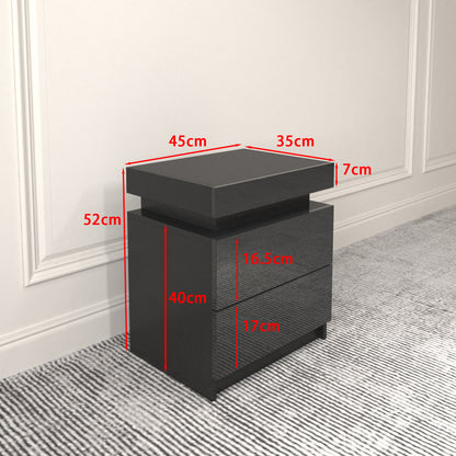 Black LED Nightstand with Storage Drawers
