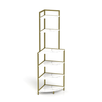 6-Tier Wooden Bookshelf Corner Storage Brown