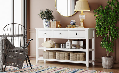 Antique White Console Table – Dual Shelves