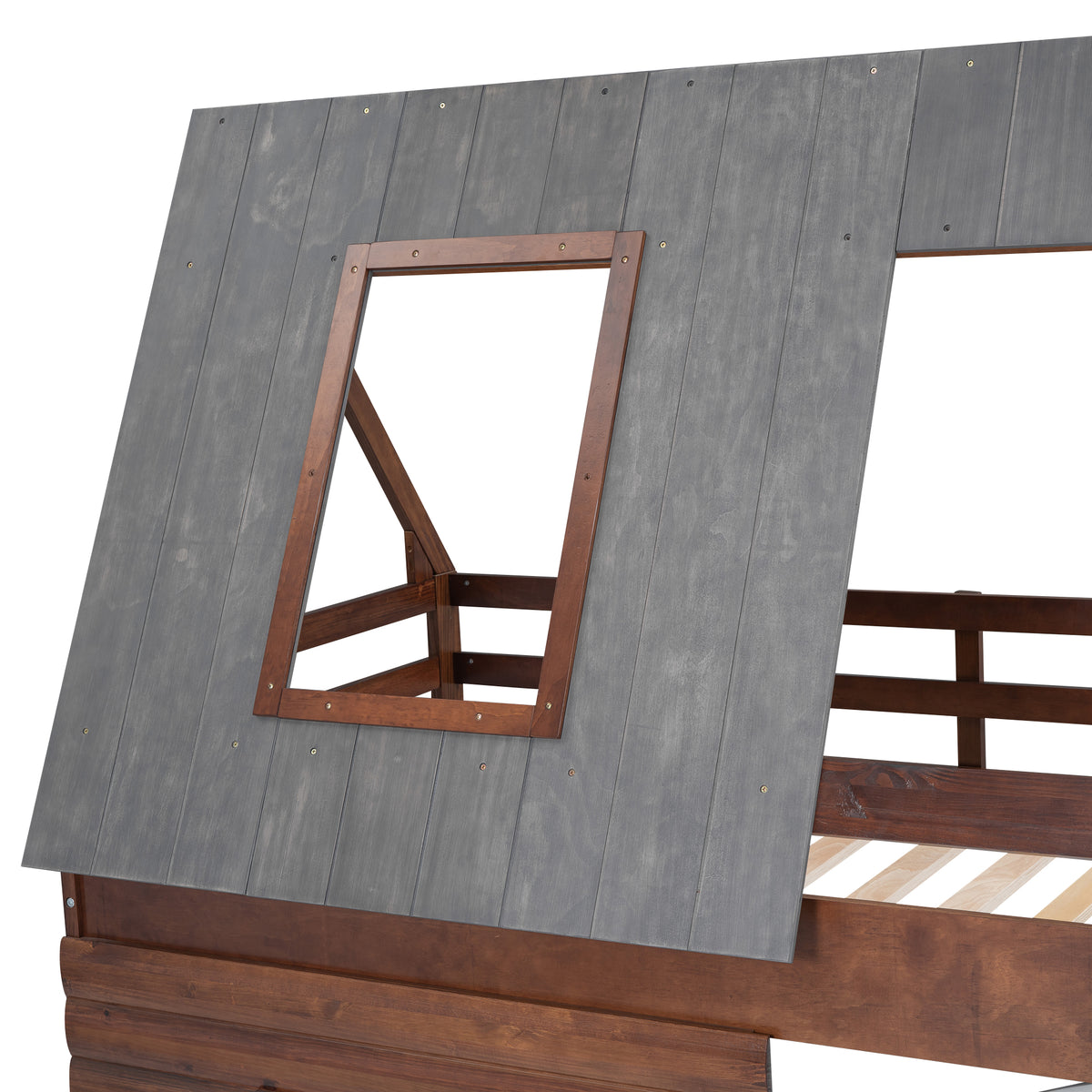 Twin Bunk Bed with Roof Windows Gray