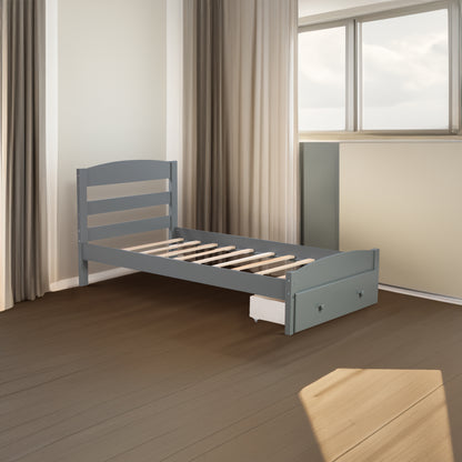 Grey Twin Platform Bed with Storage Drawer