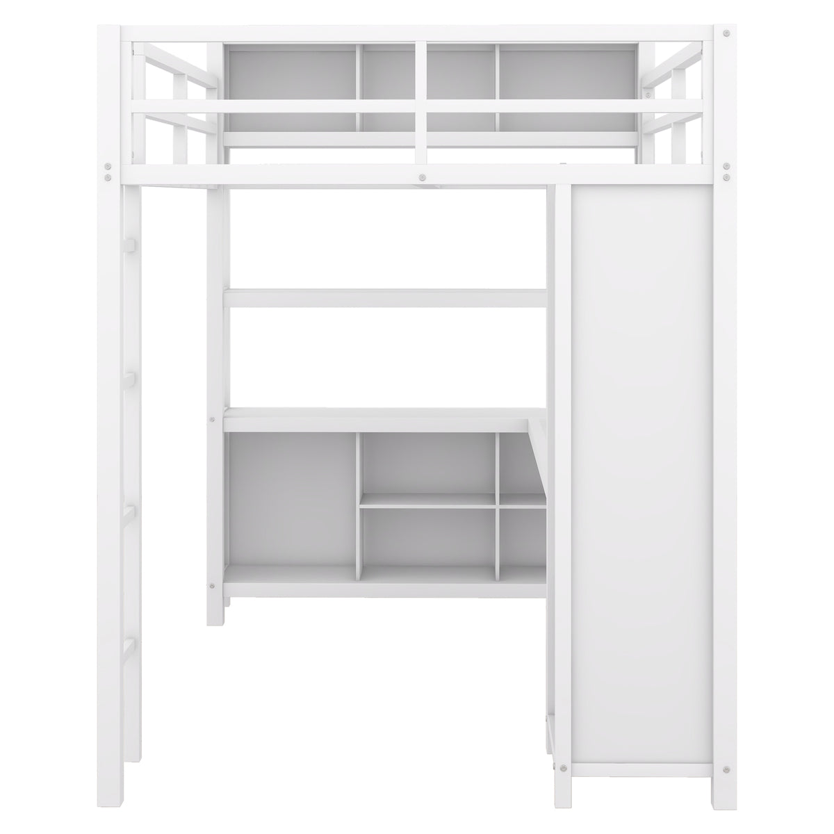 Full Loft Bed with Wardrobe and Shelf White