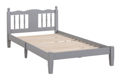 Twin Platform Bed with Slatted Headboard Gray