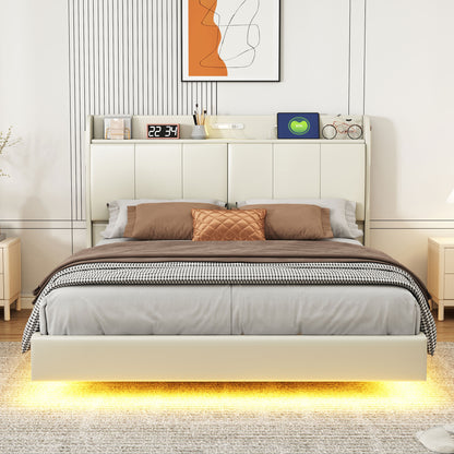 Platform Bed with Sensor Light and USB Beige