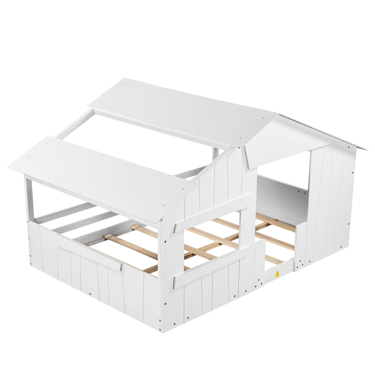 Full Wood Bed with Roof Frame White