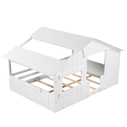Full Wood Bed with Roof Frame White