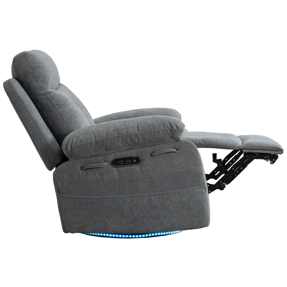 Light Gray 270° Swivel Power Recliner Chair – Linen Upholstery with Bluetooth, LED, USB Charging & Storage