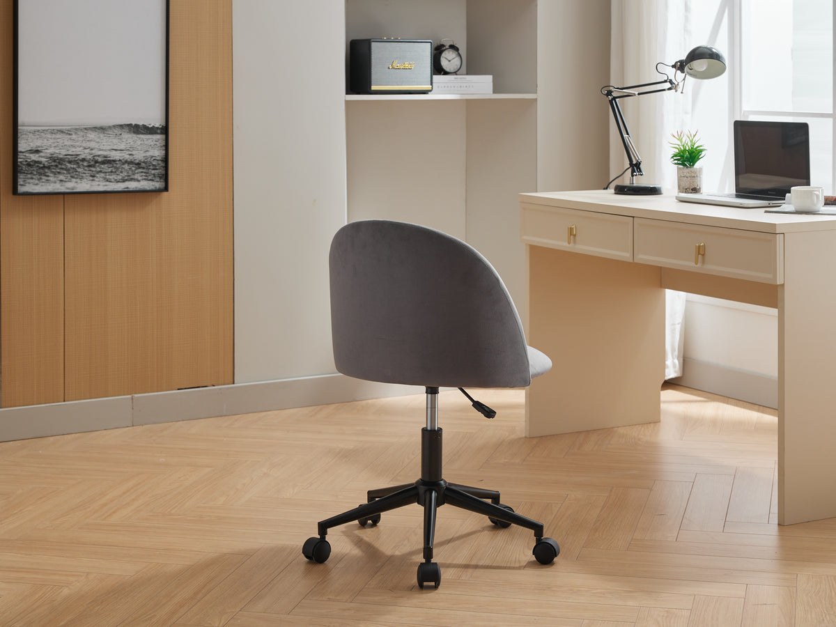 Velvet Swivel Office Chair – Black Legs