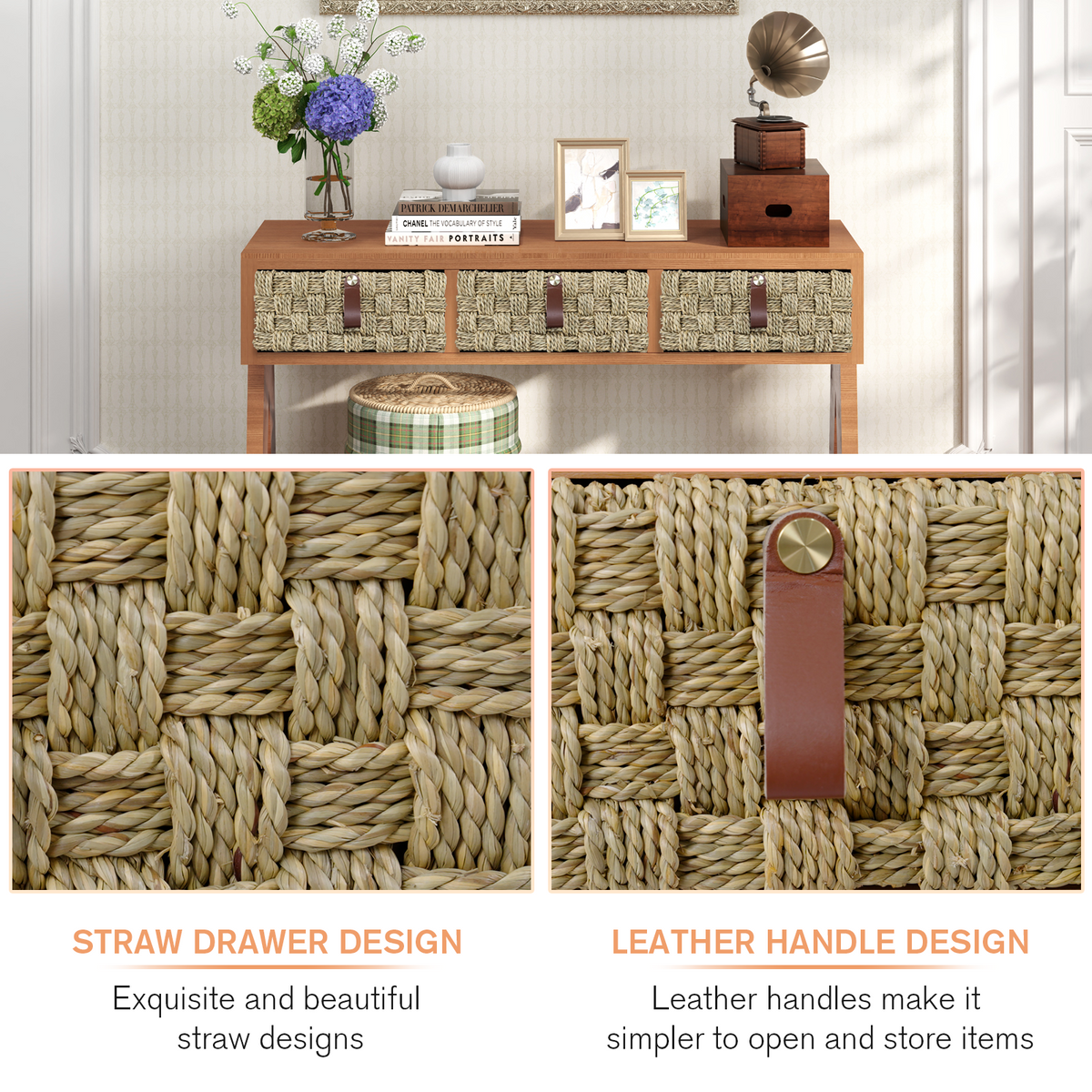 Rustic Wood Console Table with Storage