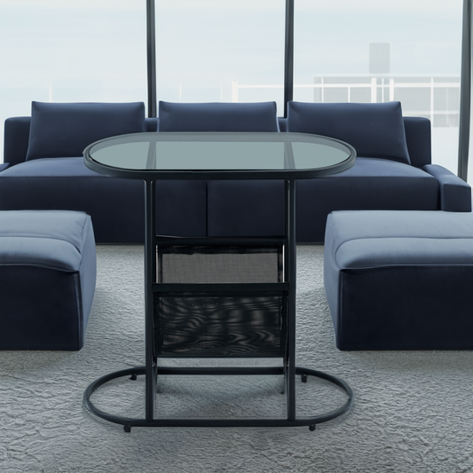 Oval Glass Side Tables with Storage
