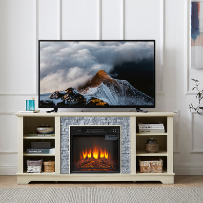60-Inch Electric Fireplace Media Console White