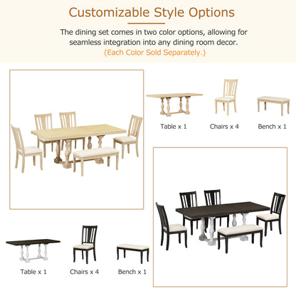 6-Piece Extendable Dining Set Distressed White