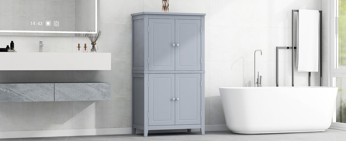 Gray Bathroom Floor Cabinet with Adjustable Shelves