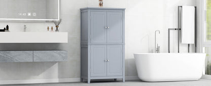 Gray Bathroom Floor Cabinet with Adjustable Shelves