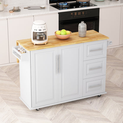 Mobile Kitchen Island with Drawers and Rack White